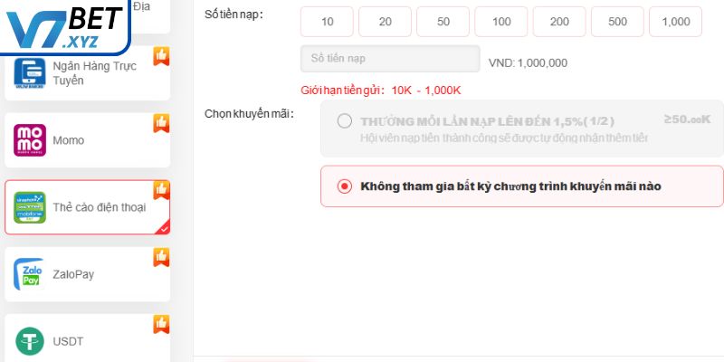 Nạp đúng hạn mức